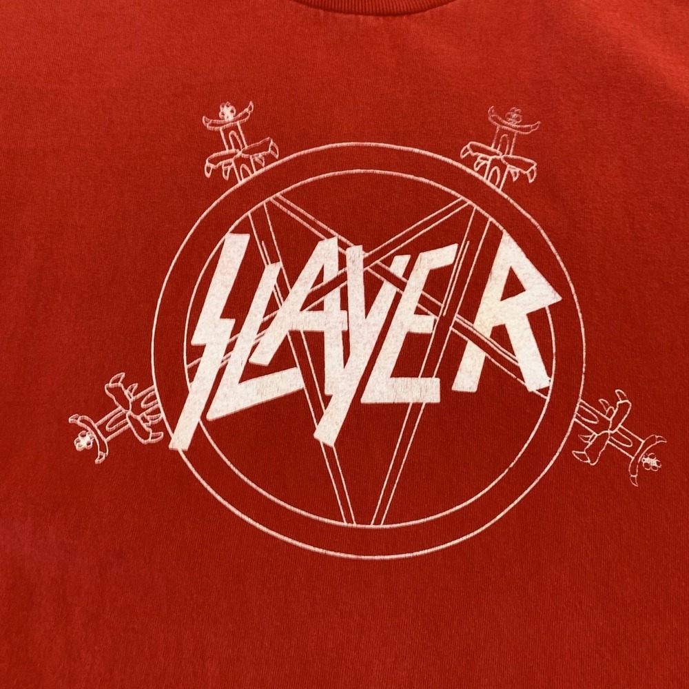 Vintage Slayer Shirt Mens Large Red Pentagram Logo Graphic Tee Shirt Metal Band